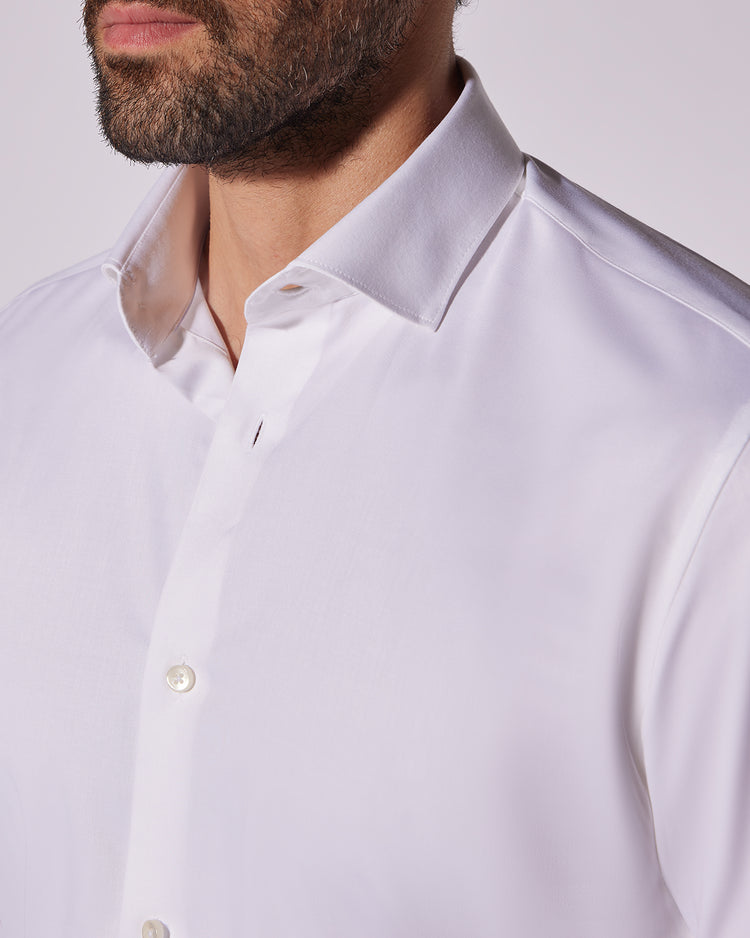 Wrinkle-Free Bamboo-Blend Satin Shirt - White