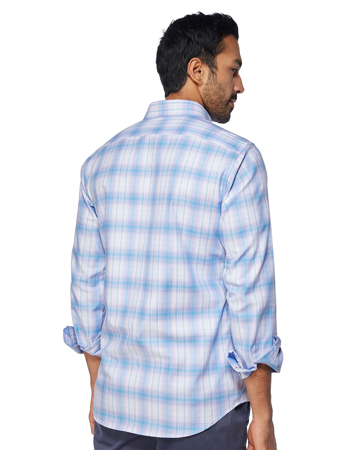 Twill Checked Shirt - Light Blue & Pink