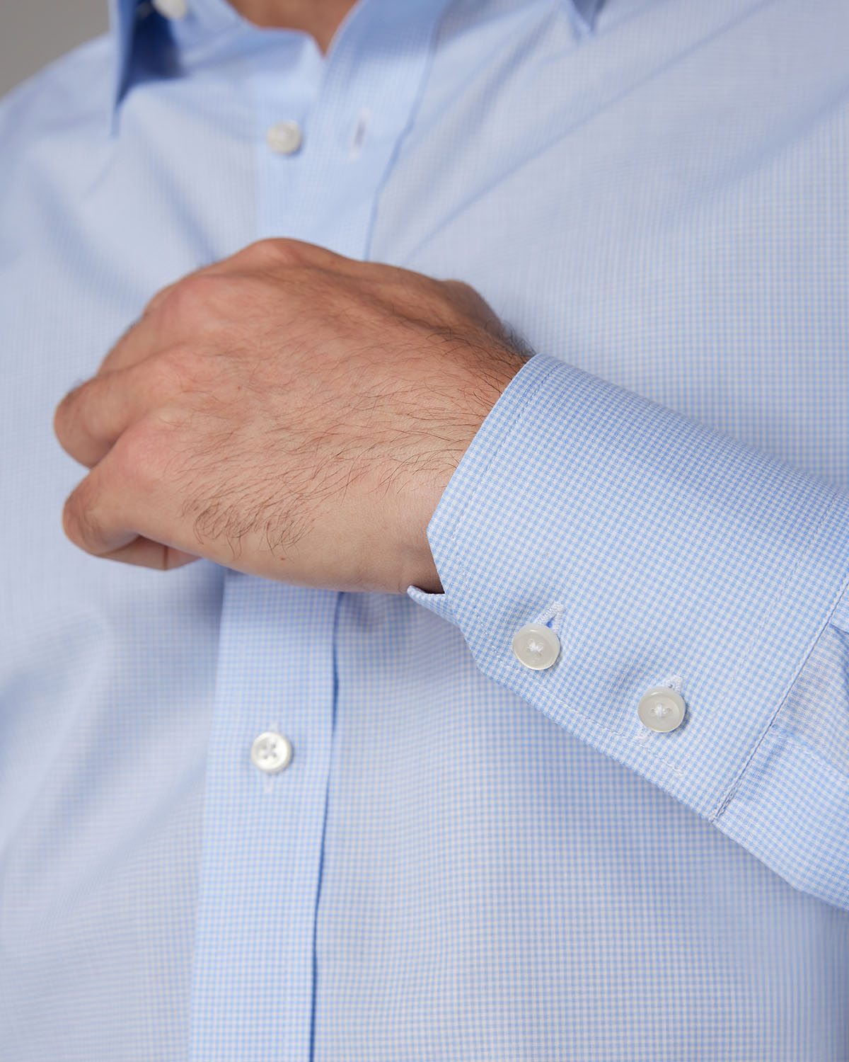 Micro-Checked Shirt - Light Blue