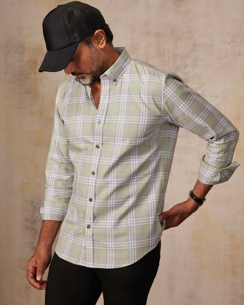 Twill Checked Shirt - Green & Grey