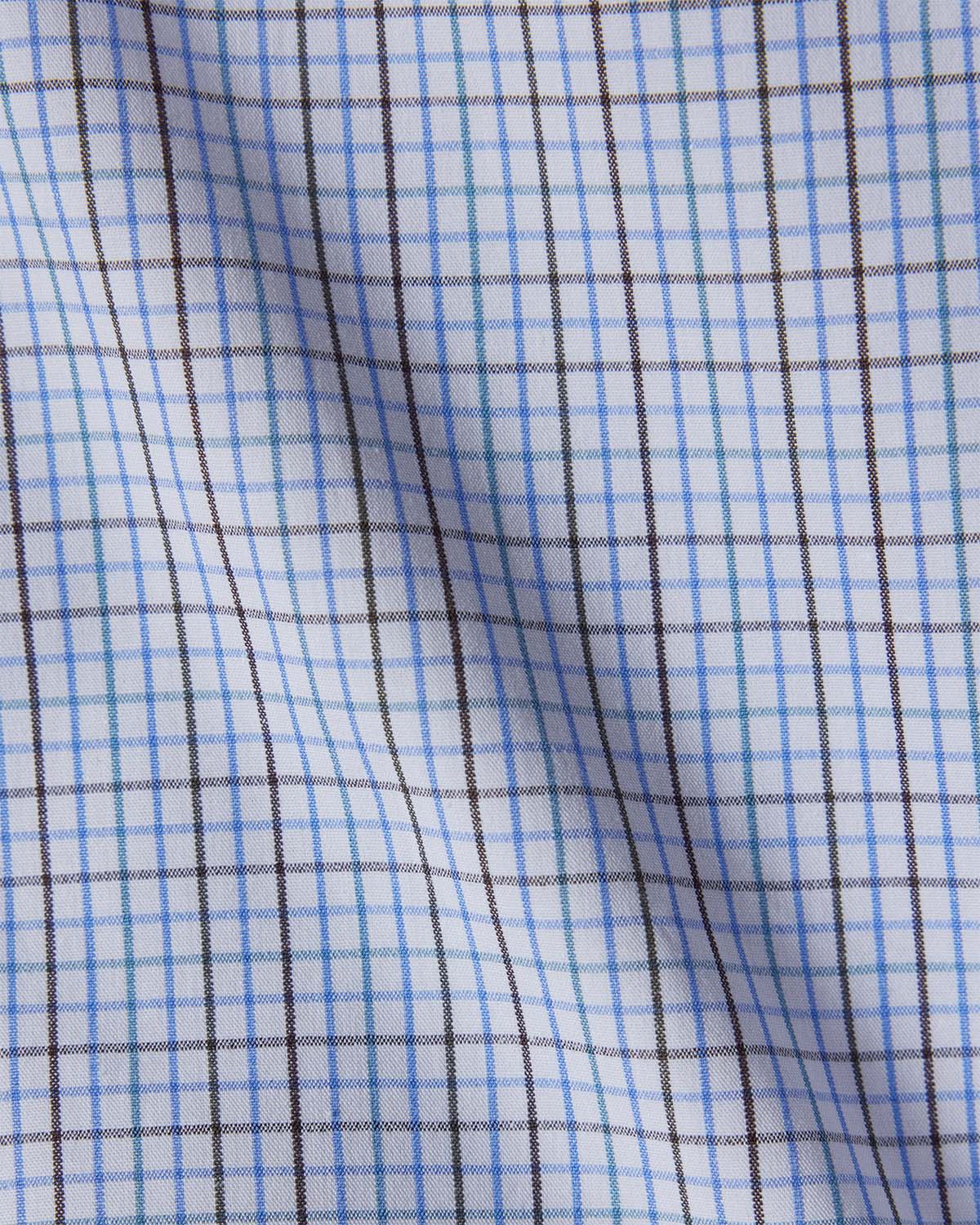 4-Way Stretch Cotton Checked Shirt - Teal & Brown