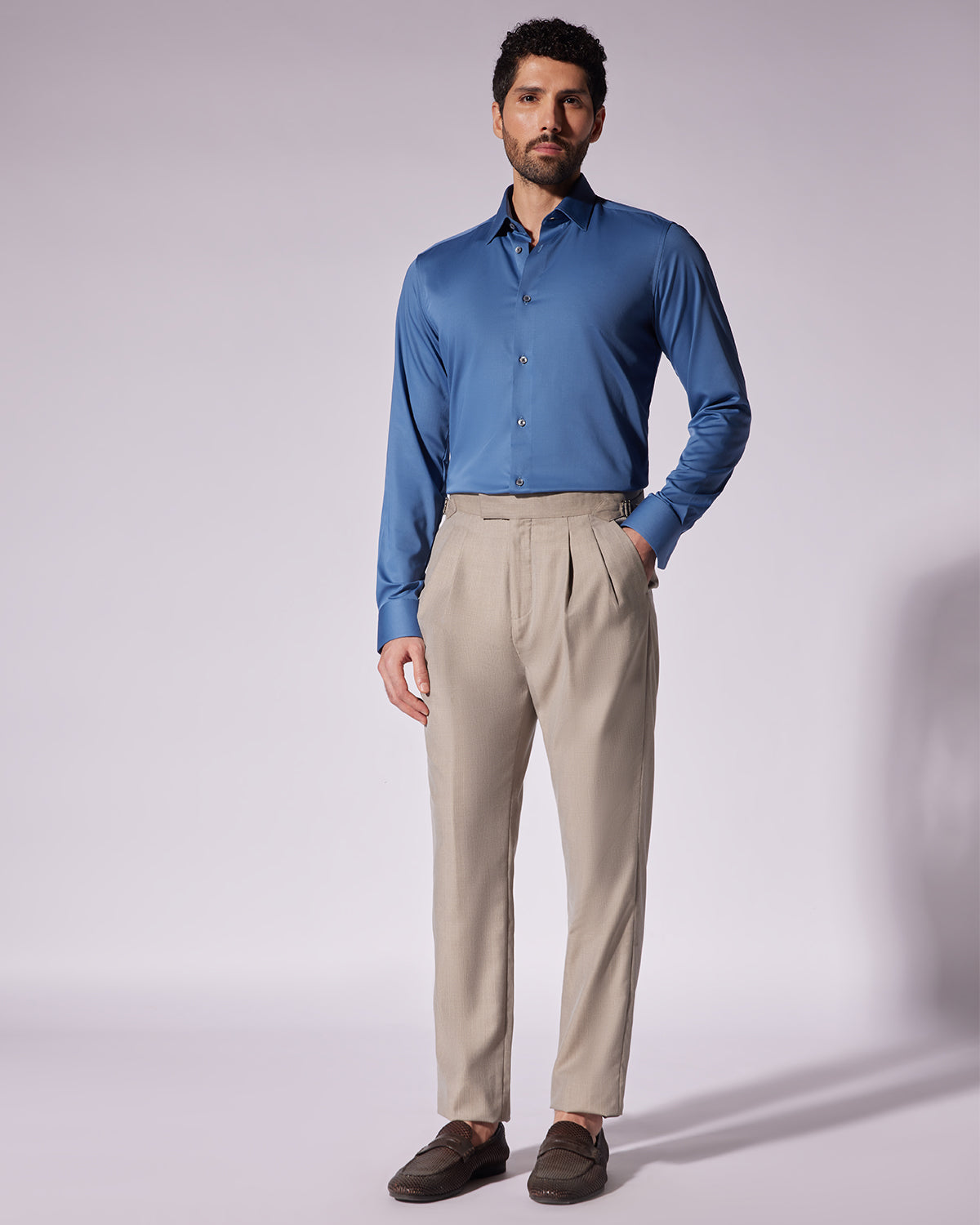 Wrinkle-Free Bamboo-Blend Satin Shirt - Blue