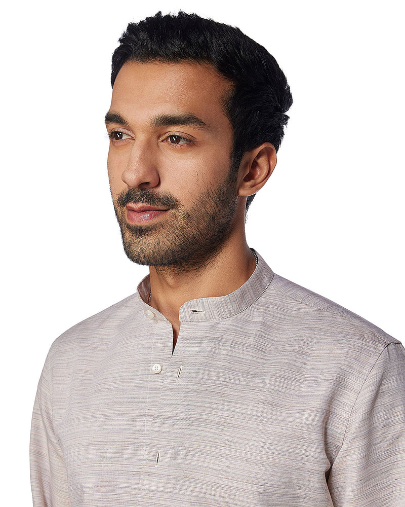 Blended Cotton Dobby Shirt - Beige