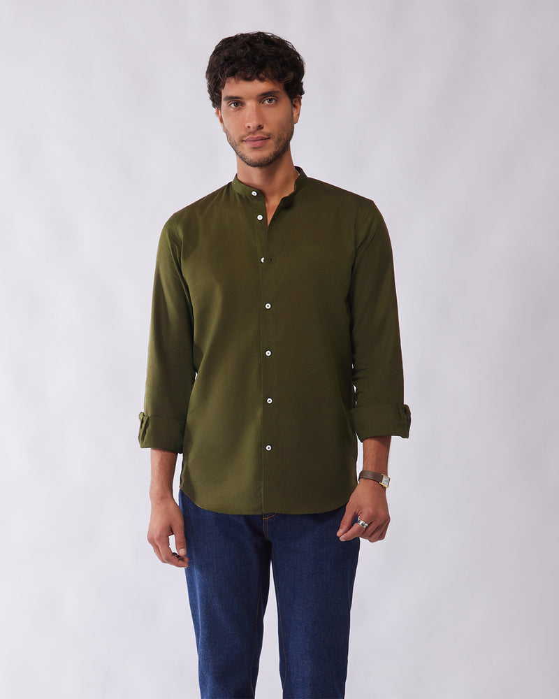 Olive Cotton Linen Shirt