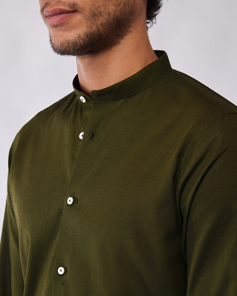 Olive Cotton Linen Shirt