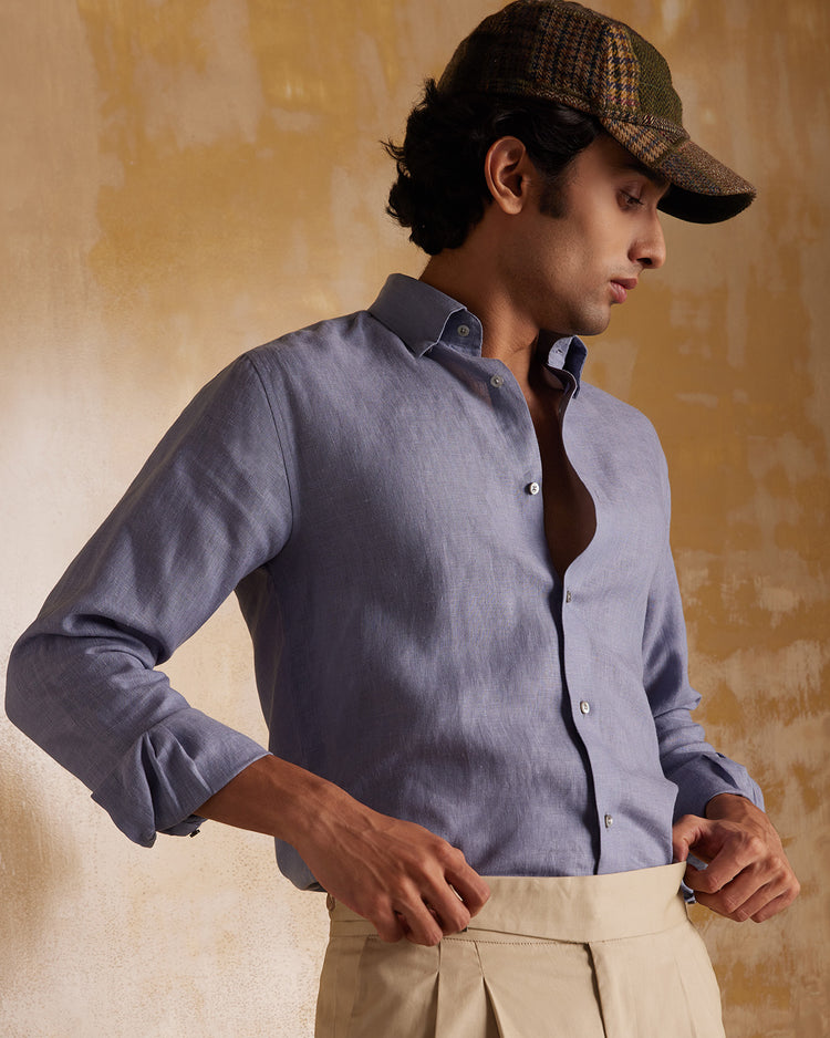 Soft Washed Linen Shirt - Bluish Grey