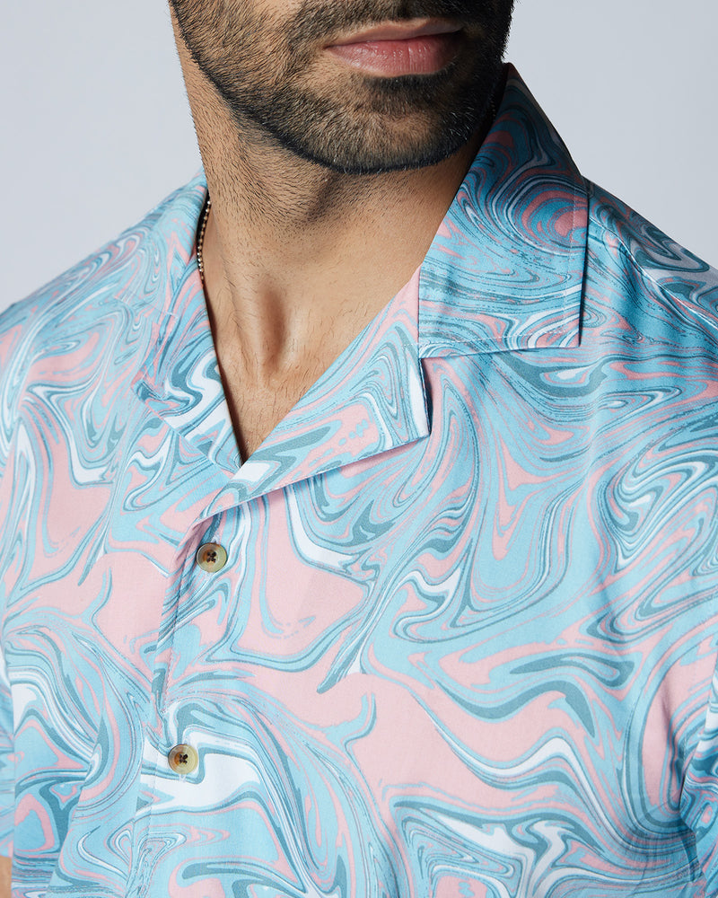 Marble Printed Shirt - Pink & Blue