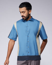 Steel Blue Half-Sleeve Cut & Sew Shirt