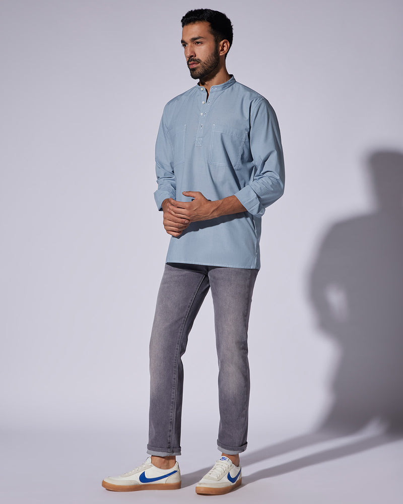 Light Blue Poplin Popover Shirt