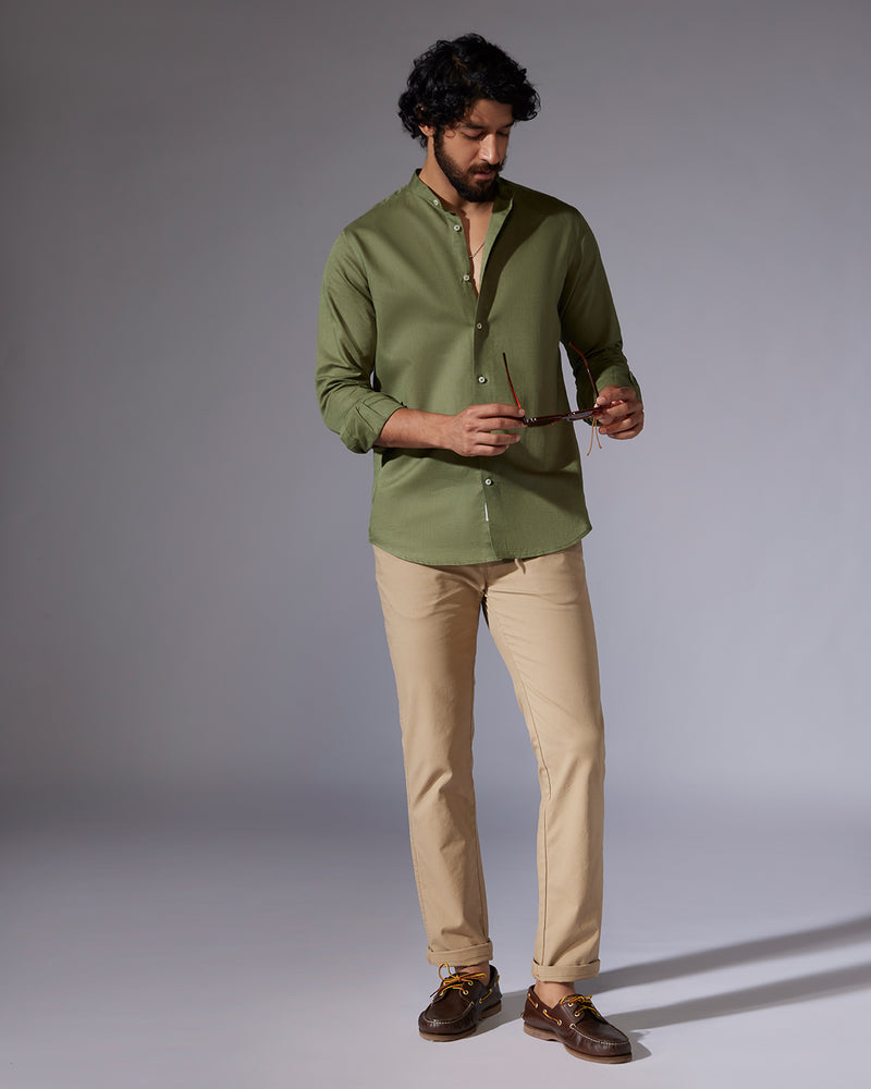 Olive Cotton Linen Shirt