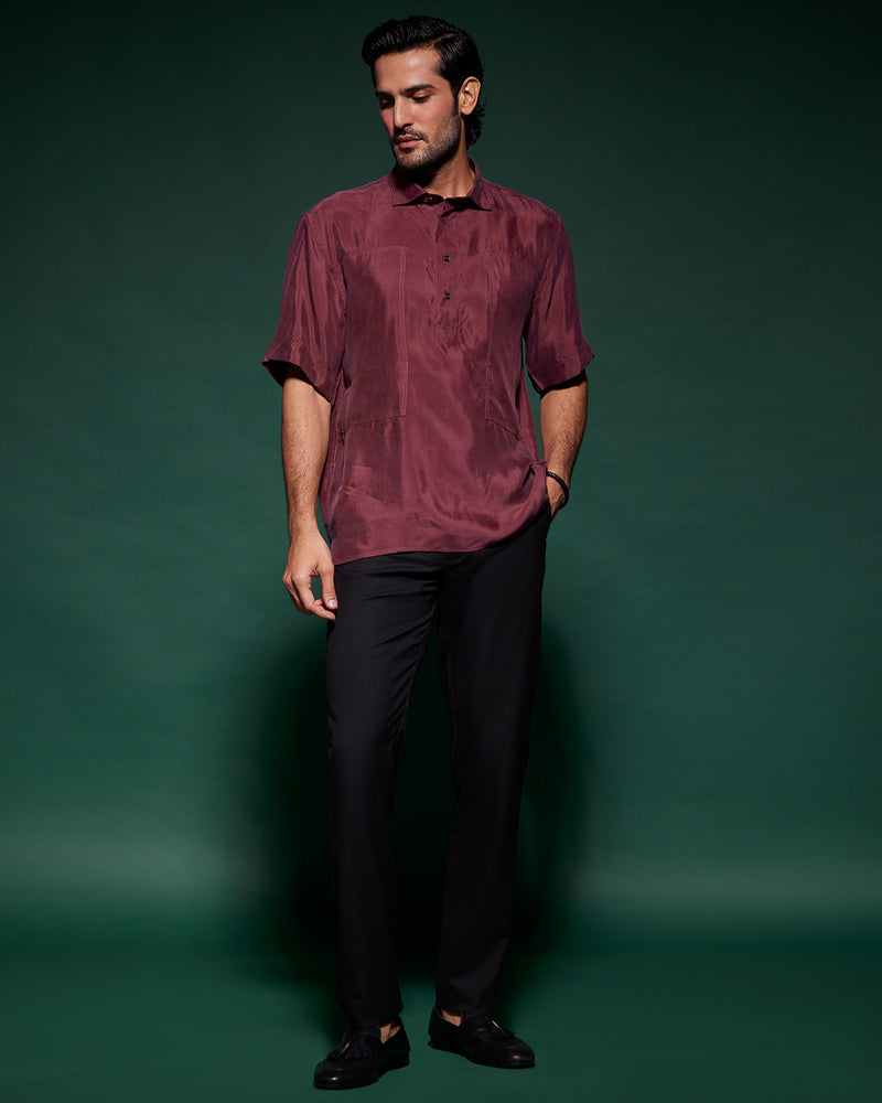 Deep Pink Half-Sleeve Cupro Popover Shirt