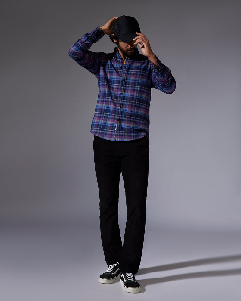 Navy & Purple Brushed Checked Shirt