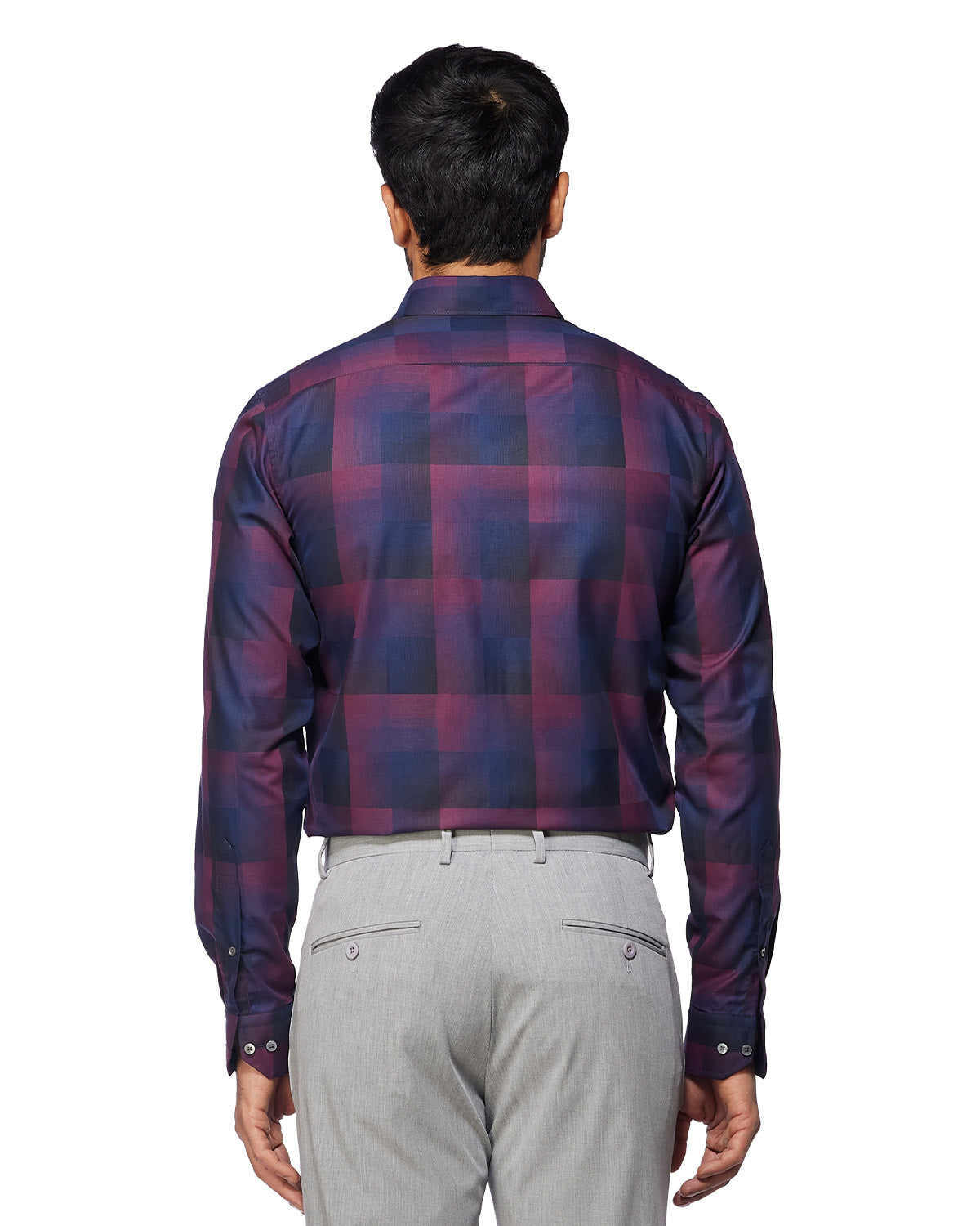 Ombre Twill Checked Shirt - Navy & Maroon