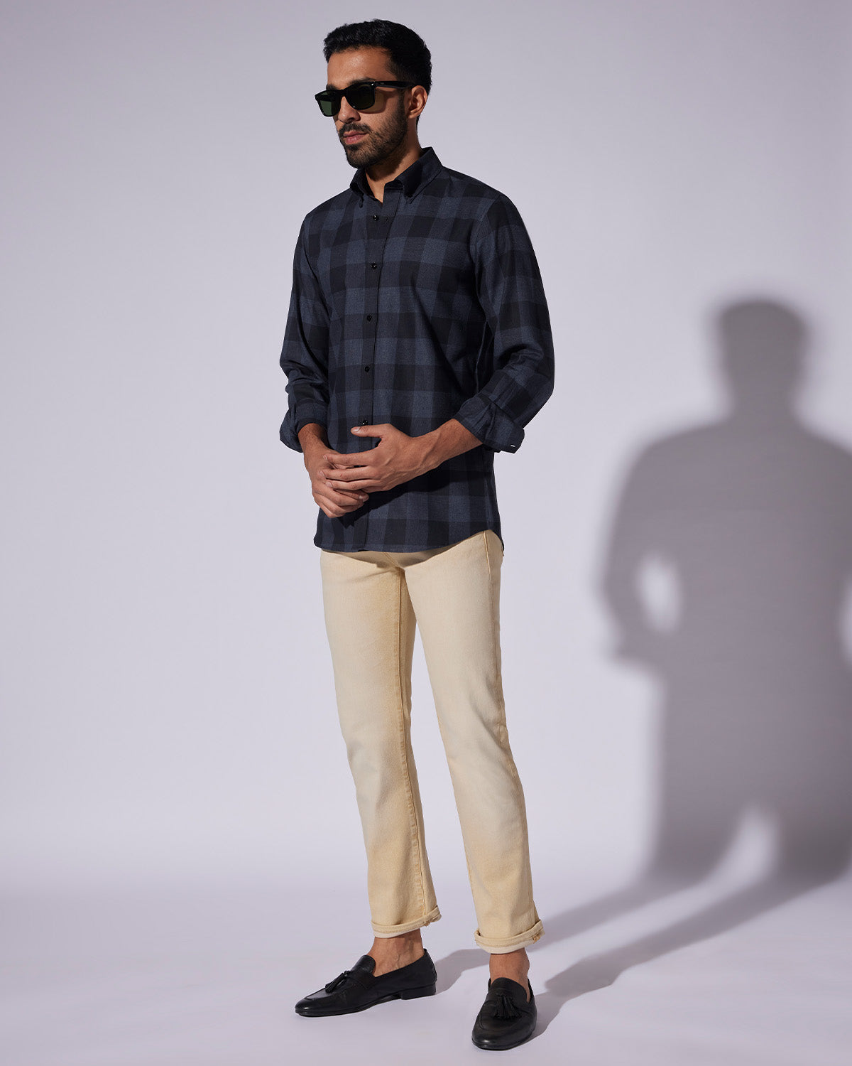 Japanese Twill Checked Shirt - Grey & Black