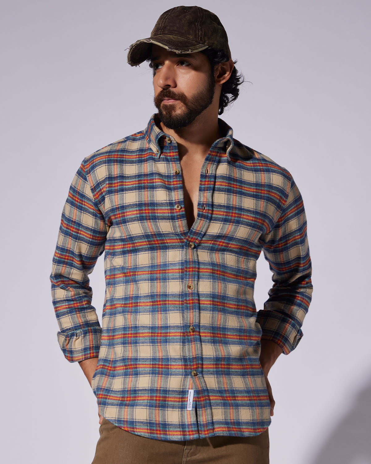 Japanese Flannel Checked Shirt - Beige