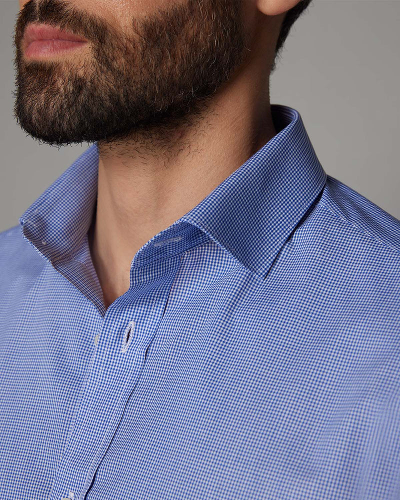 Micro-Checked Shirt - Mid Blue