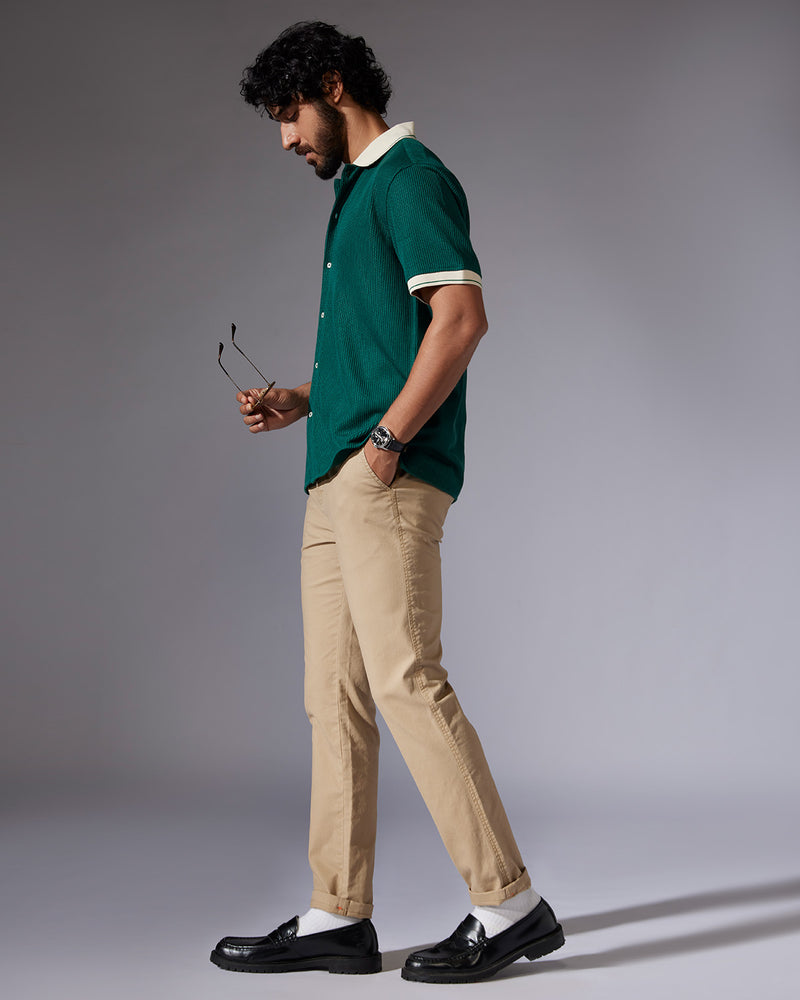 Green Stretch Knit Half-Sleeve Shirt