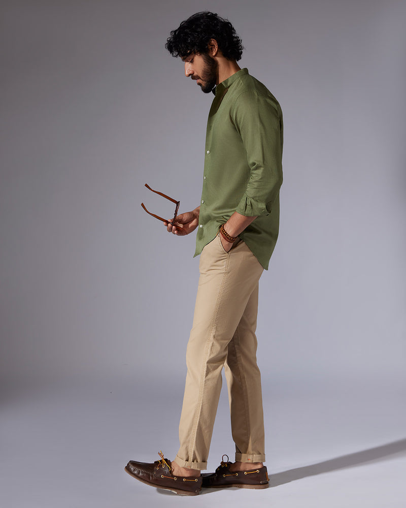 Olive Cotton Linen Shirt