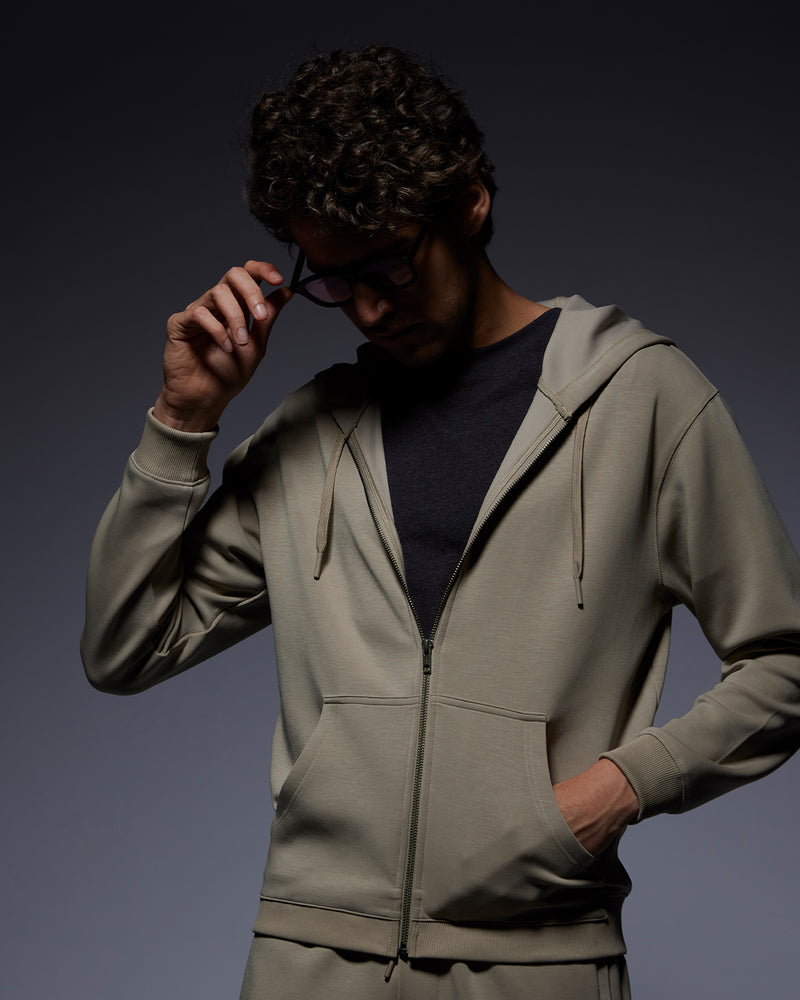 Luxe Zipper Hoodie - Light Olive