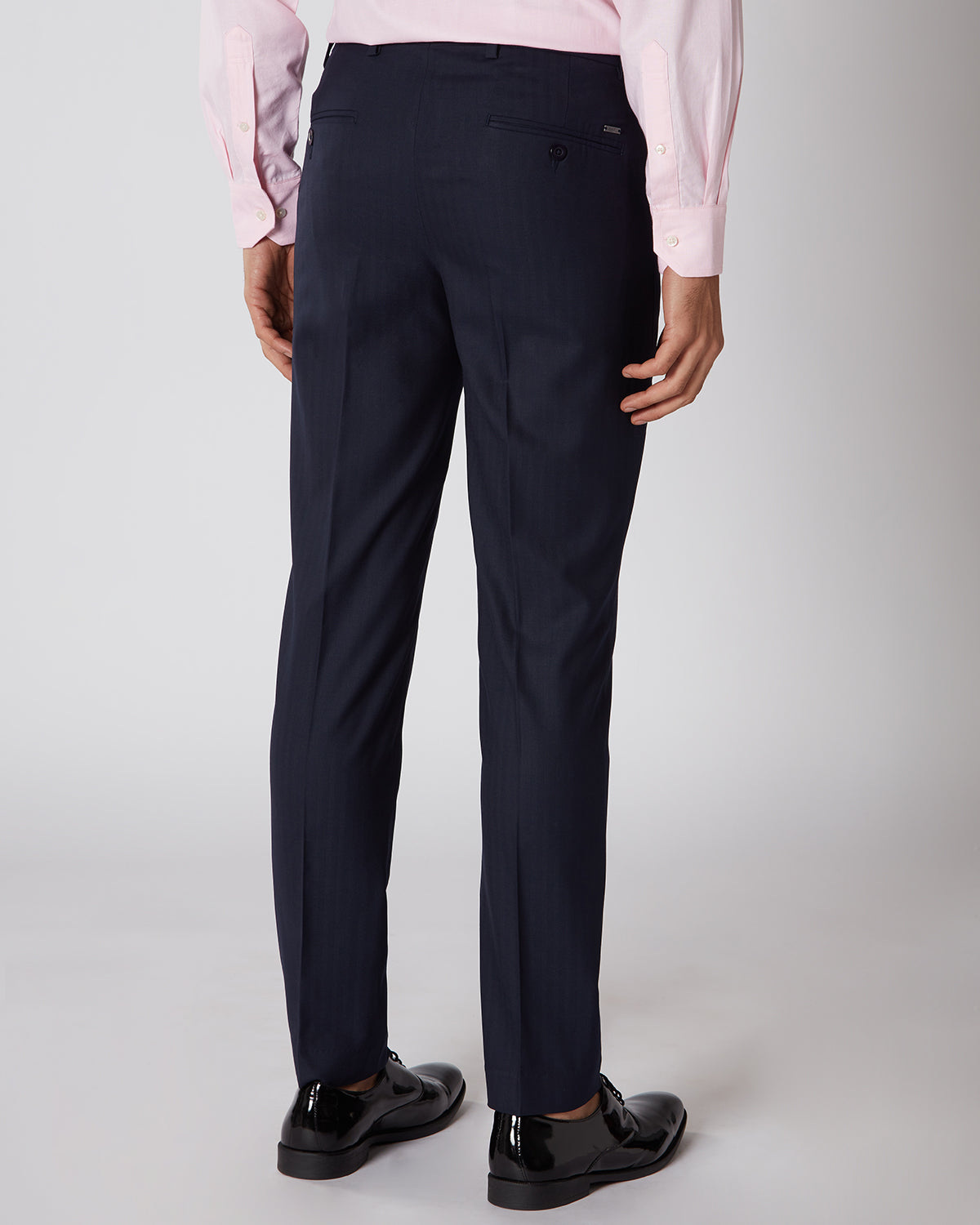 Pleated Suit Trousers  Navy Herringbone  Oliver Brown