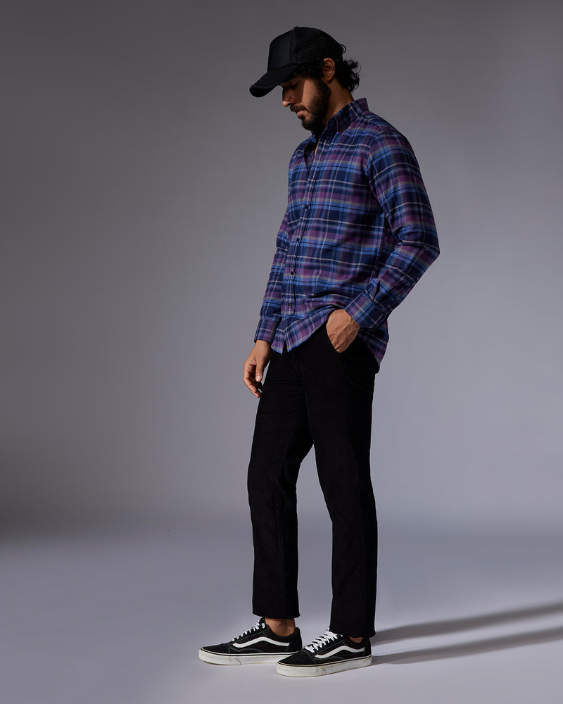 Navy & Purple Brushed Checked Shirt