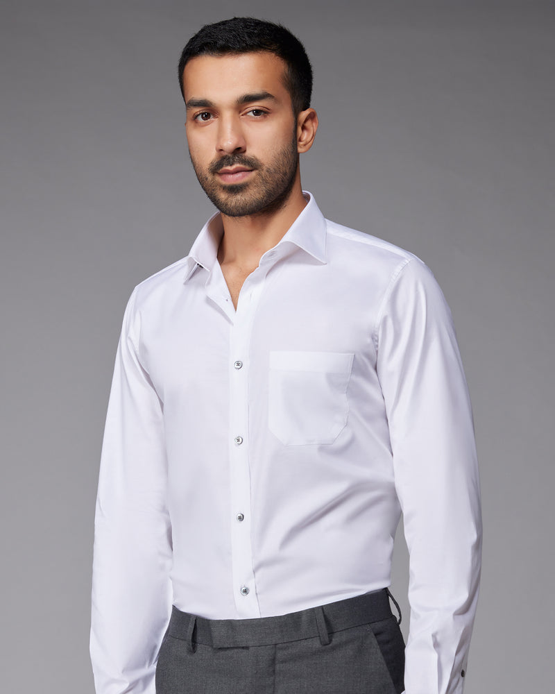 Stretch Cotton Twill Shirt - White