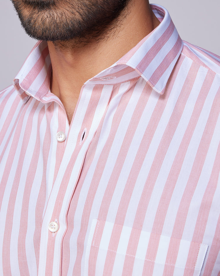 Dobby Striped Shirt - Orange & White