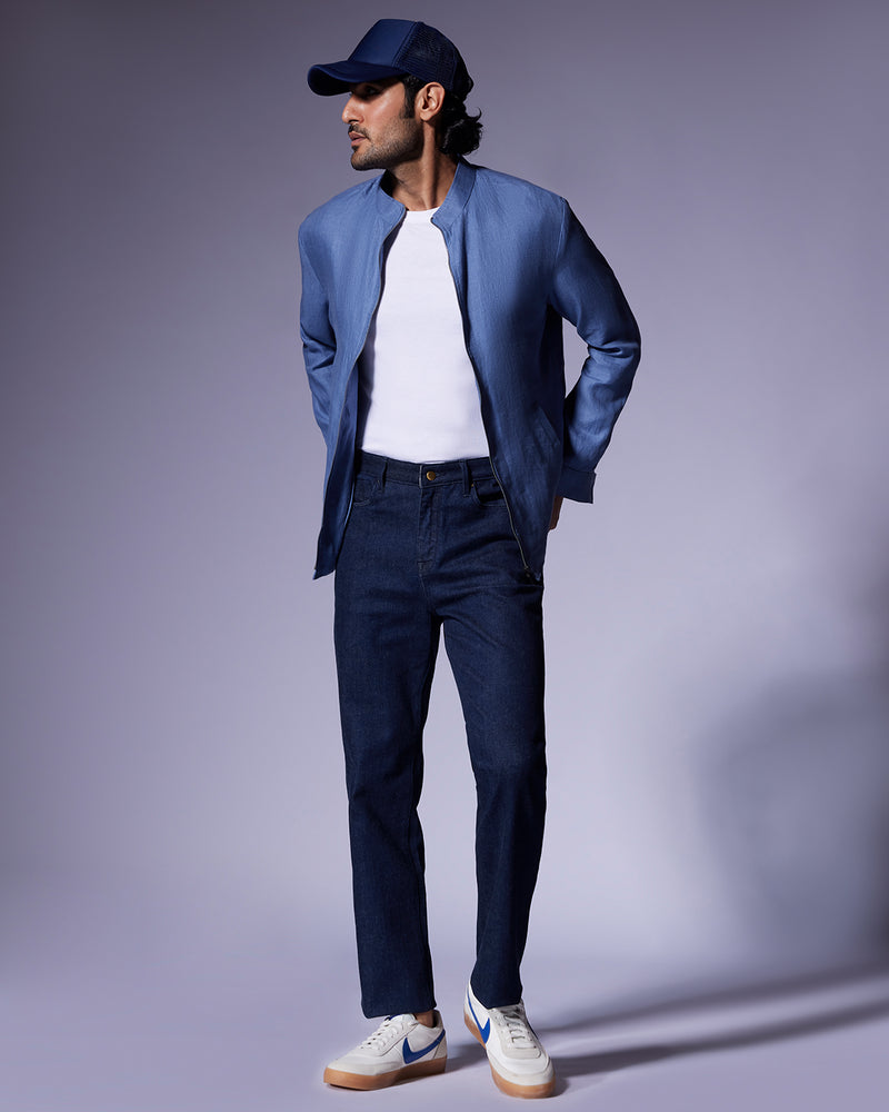 The Belvedere Linen Bomber Jacket - Blue