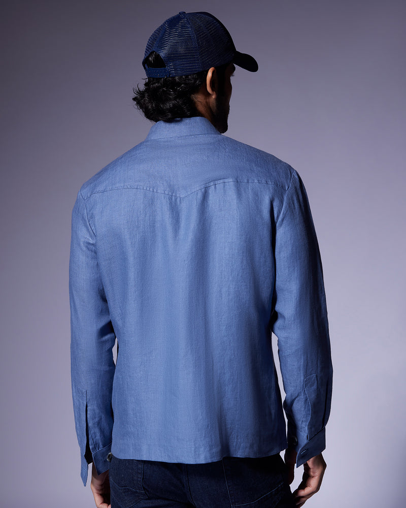 The Belvedere Linen Bomber Jacket - Blue