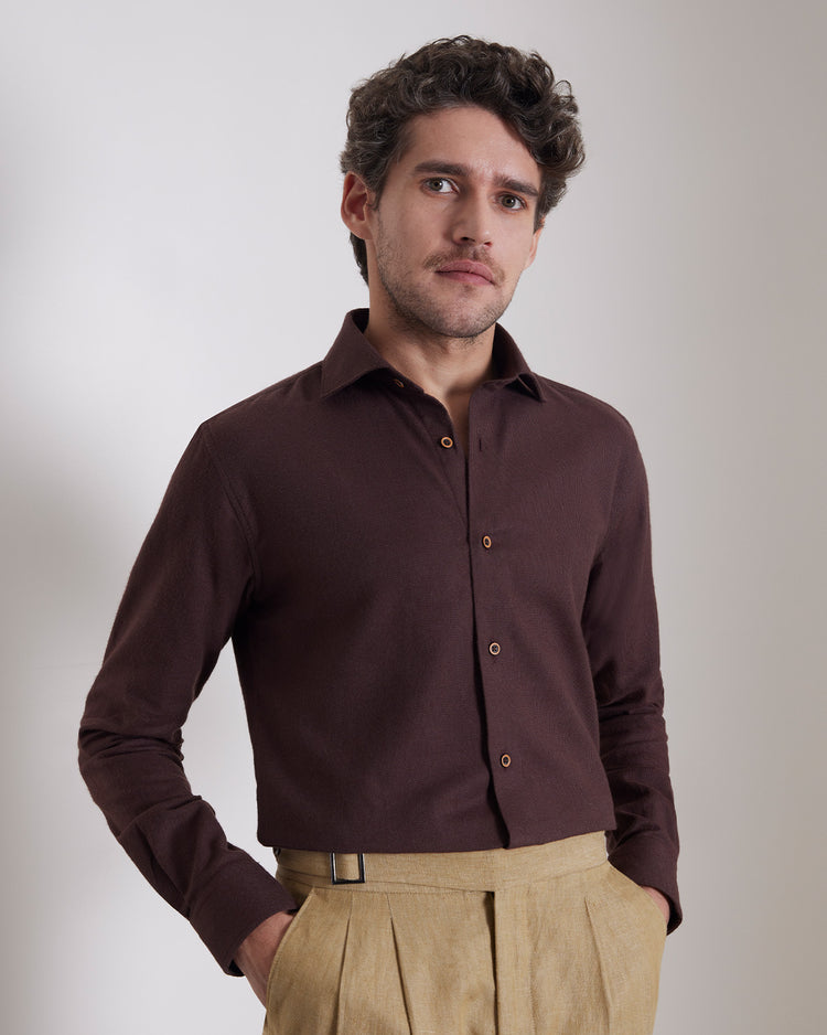 Brushed Dobby Shirt - Brown