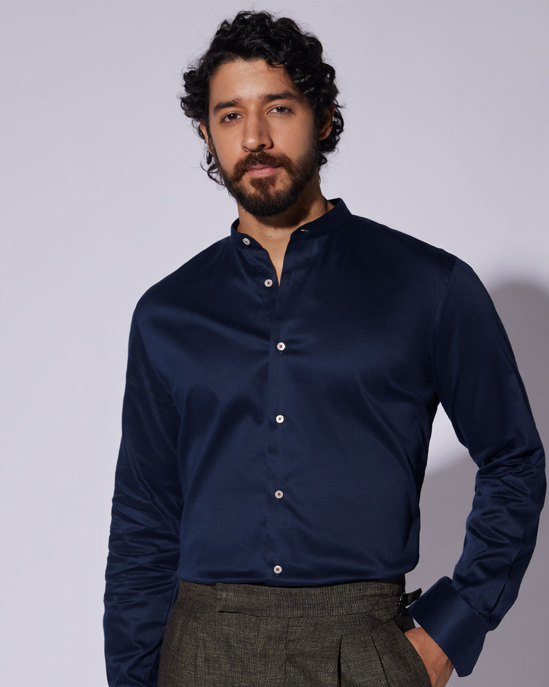 Stretch Satin Shirt - Navy