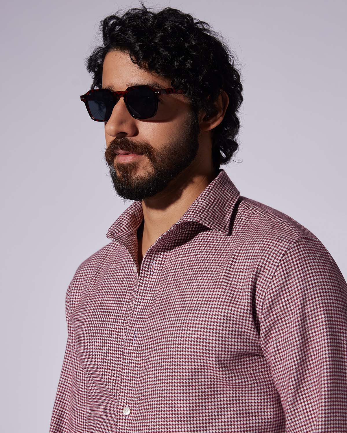 Japanese Brushed Houndstooth Shirt - Red