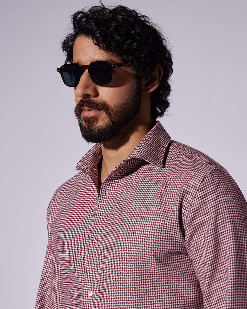 Japanese Brushed Houndstooth Shirt - Red