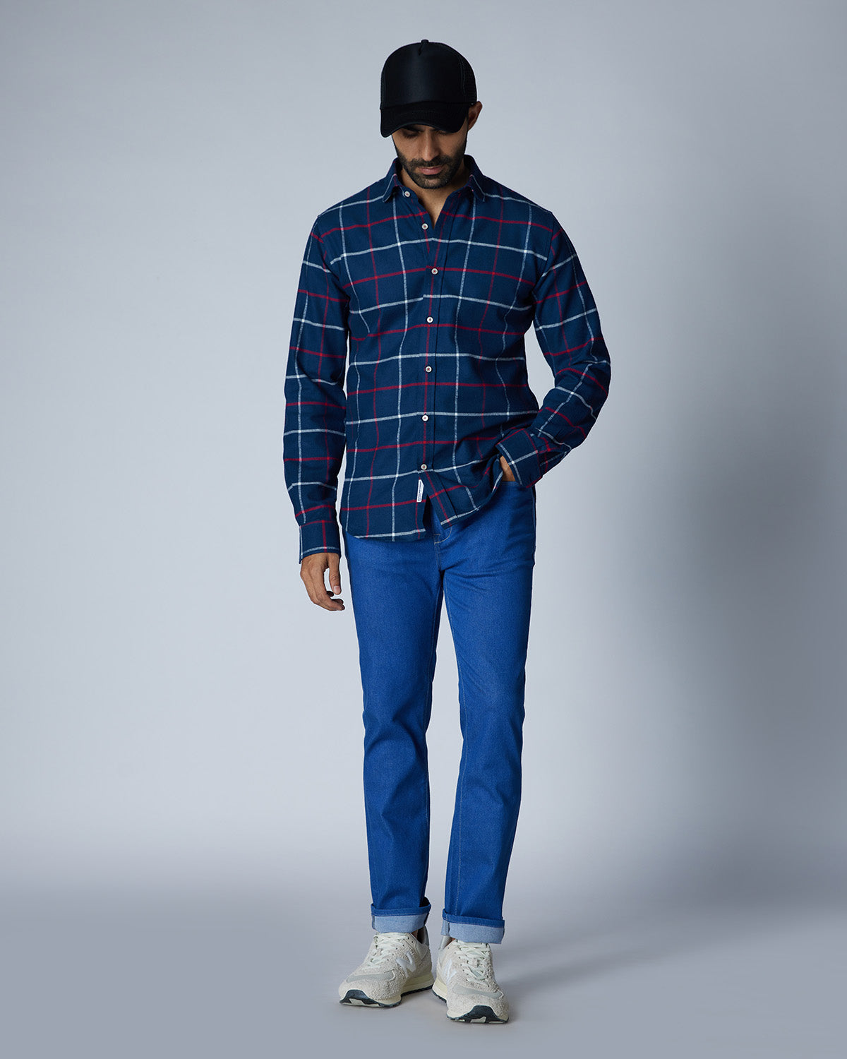 Japanese Flannel Checked Shirt - Navy