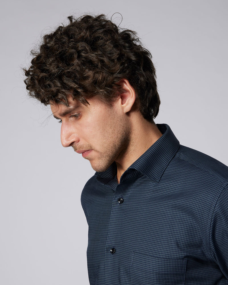 Cotton Dobby Shirt - Navy & Grey