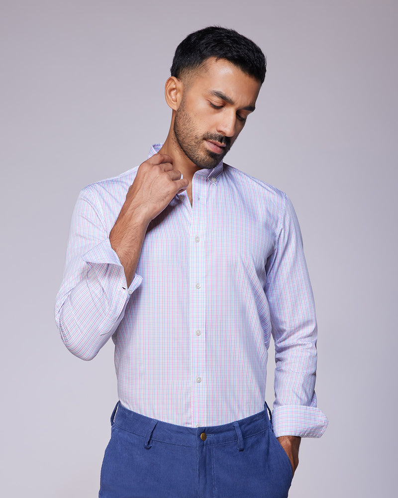 Somelos Twill Checked Shirt - Pink & Blue