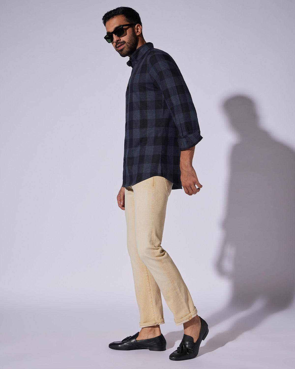 Japanese Twill Checked Shirt - Grey & Black