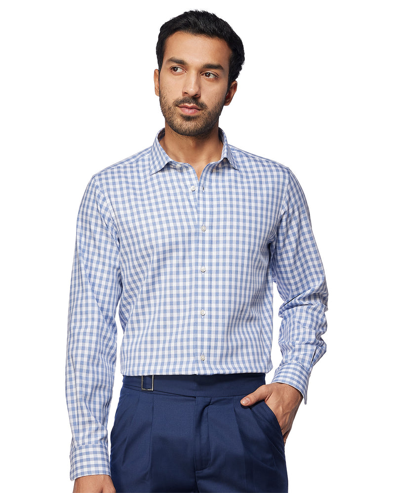 Japanese Twill Checked Shirt - Blue & White