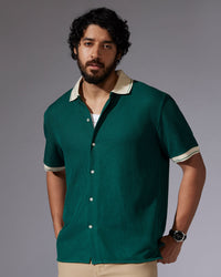 Green Stretch Knit Half-Sleeve Shirt