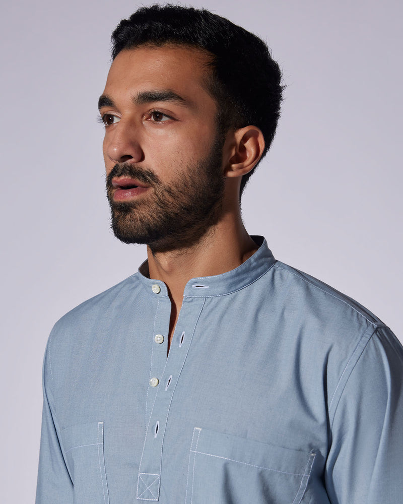 Light Blue Poplin Popover Shirt