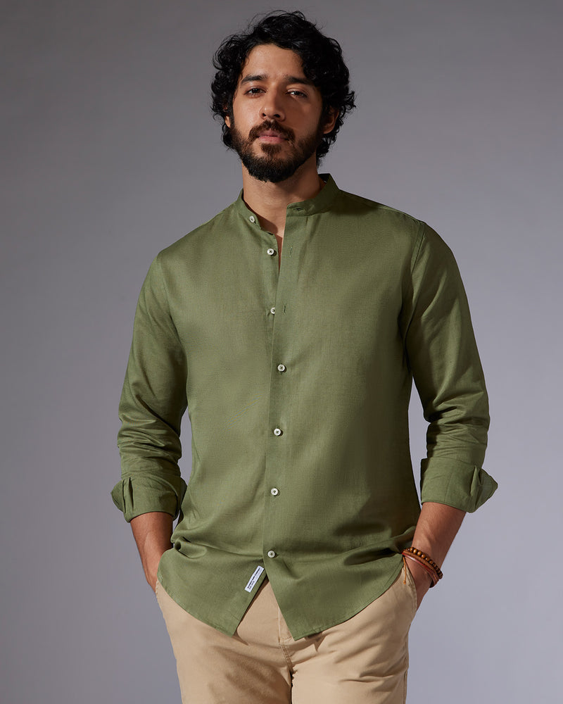 Olive Cotton Linen Shirt