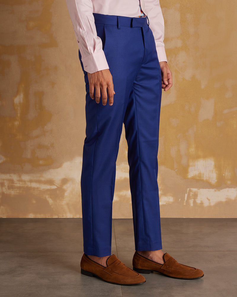 Royal Blue Solid Italian Fit Cotton Blend Formal Trousers For Men  TAD