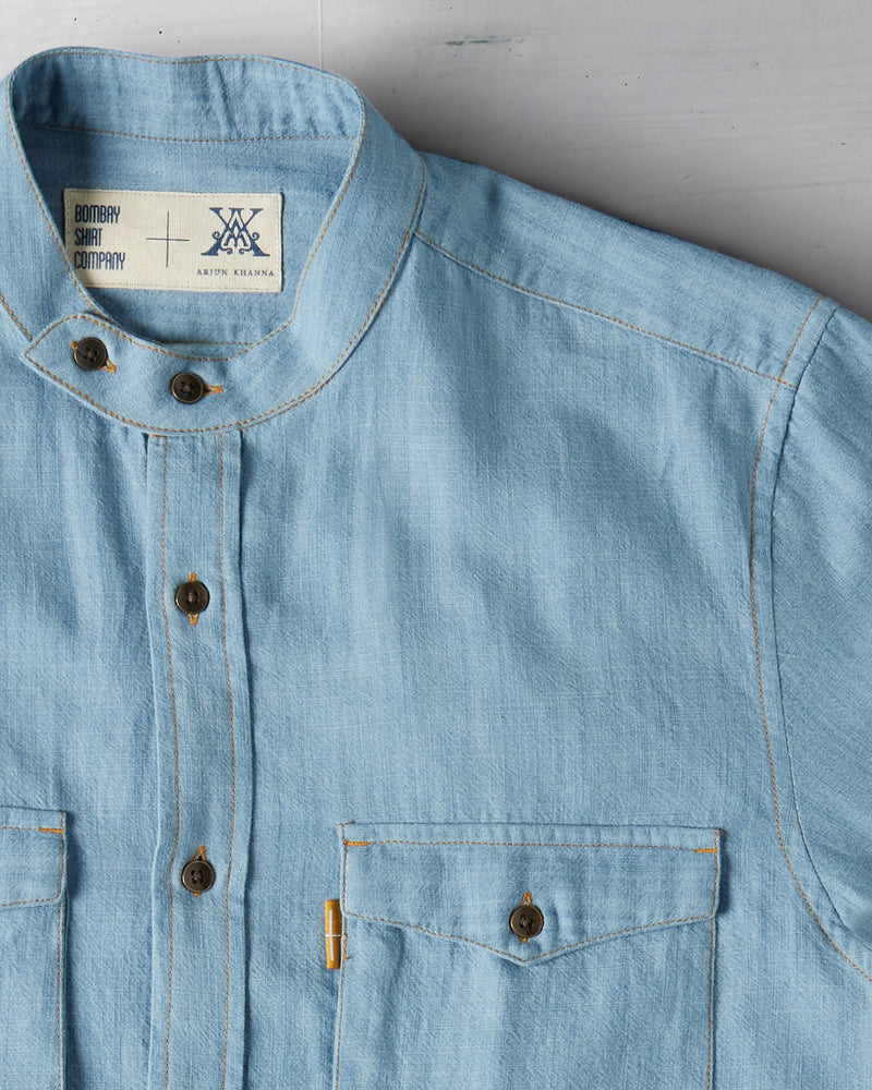 The Band Collar Shirt - Light Blue