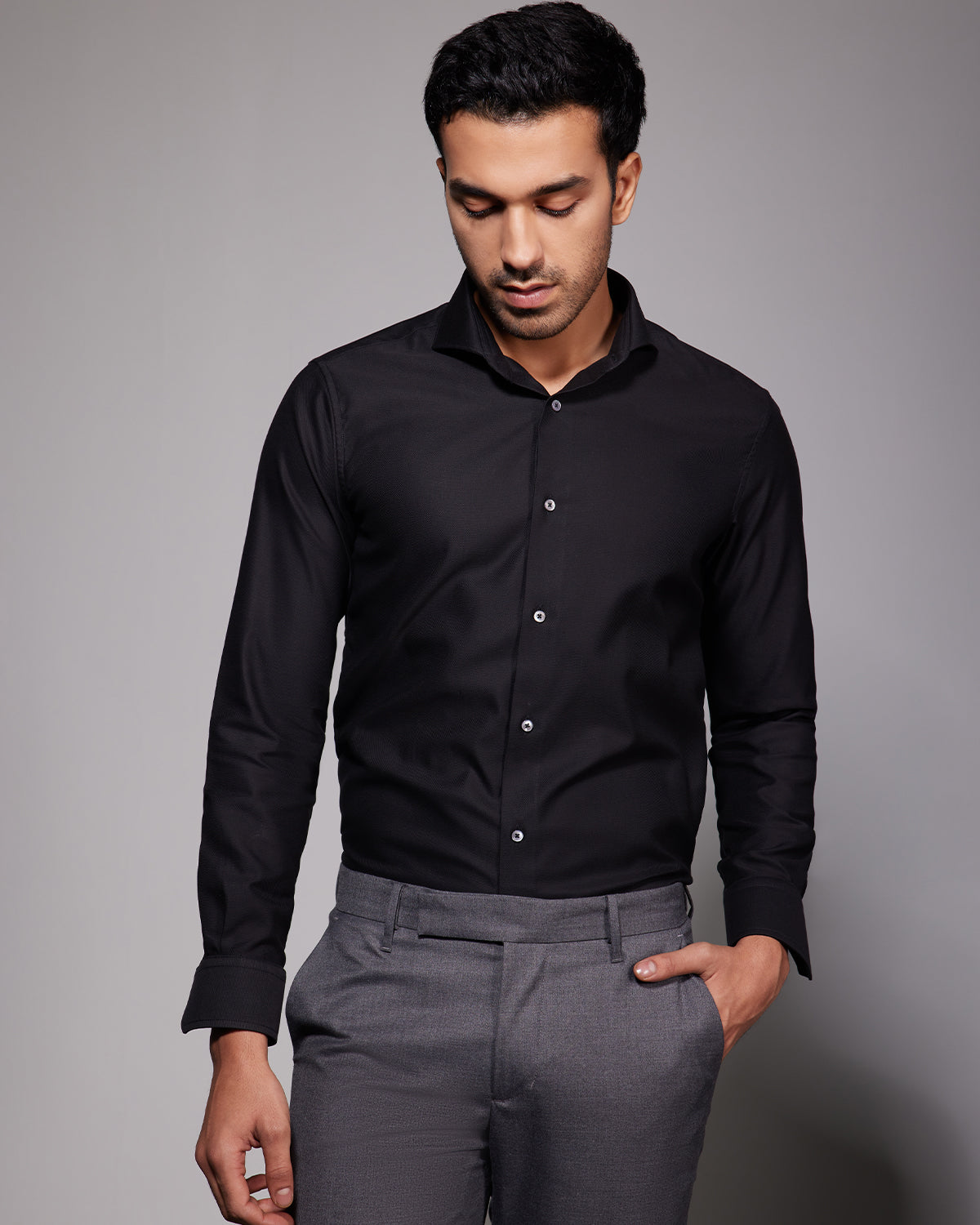 Luthai Wrinkle-Free Dobby Shirt - Black