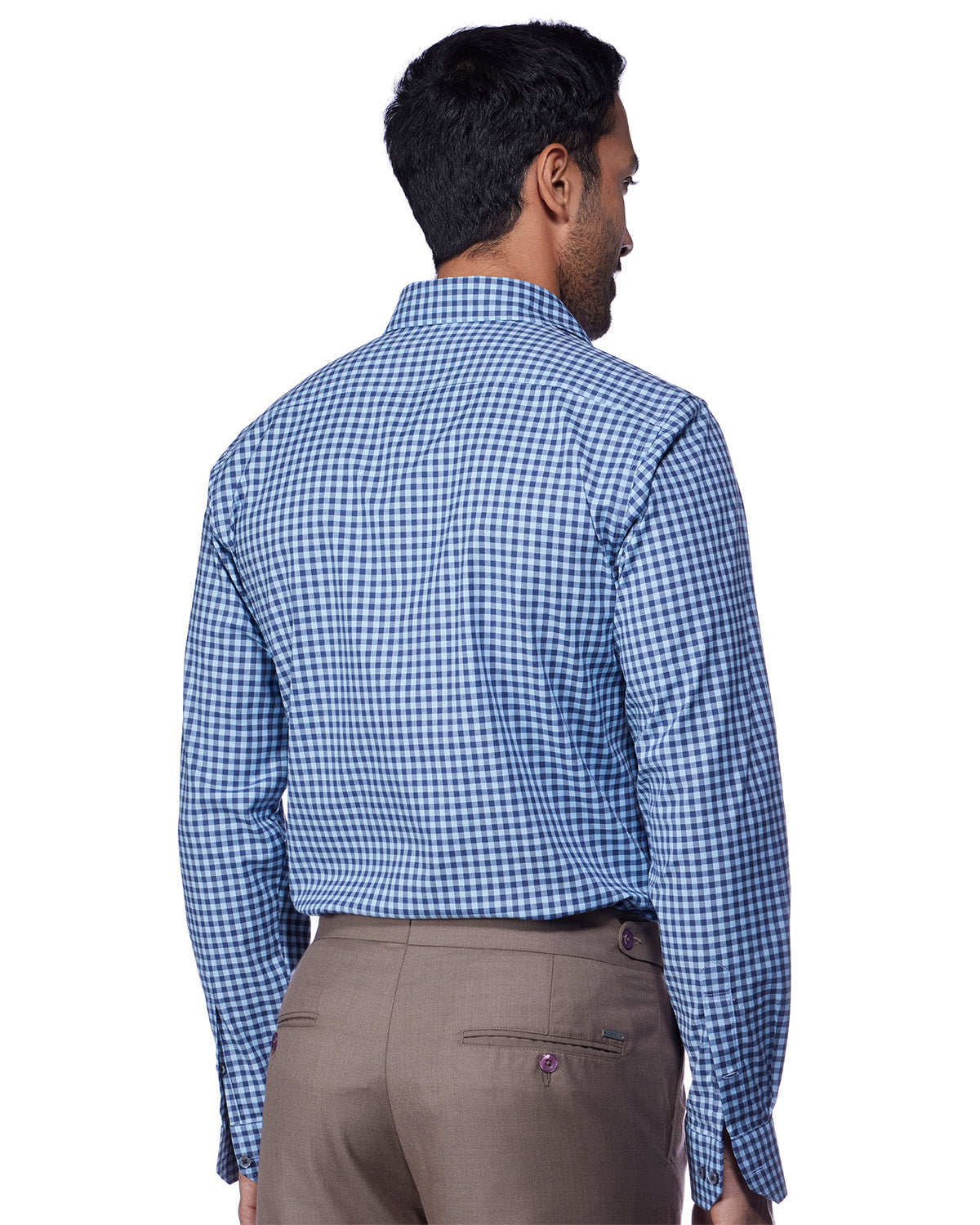 Stretch Oxford Checked Shirt - Blue & Navy