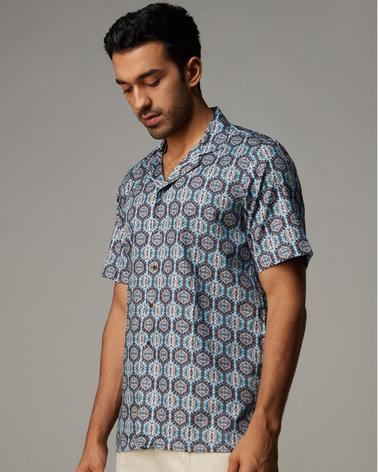 Tile Printed Shirt - Blue