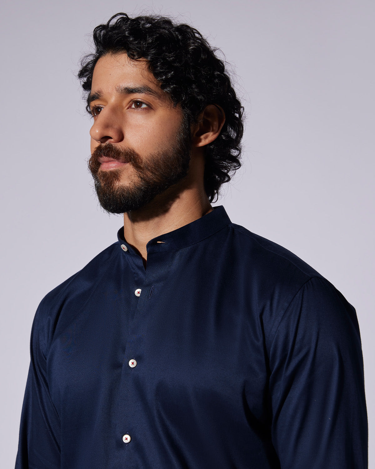 Stretch Satin Shirt - Navy