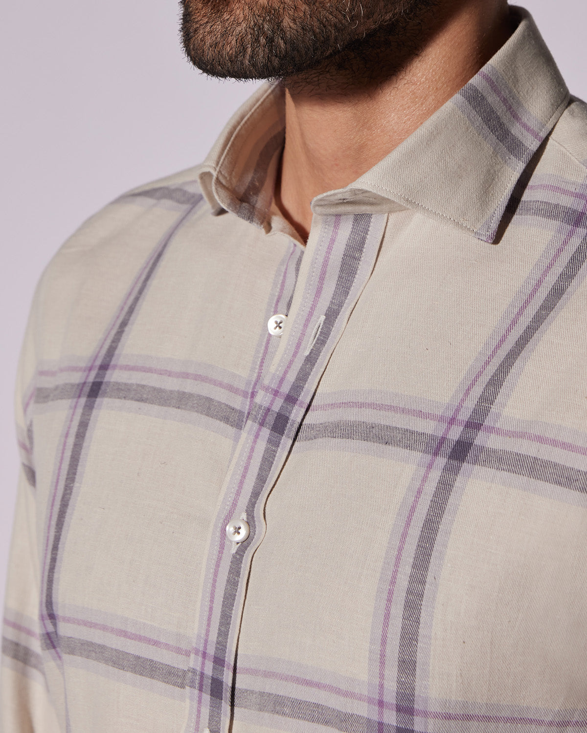 Japanese Twill Checked Shirt - Ecru