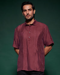 Deep Pink Half-Sleeve Cupro Popover Shirt