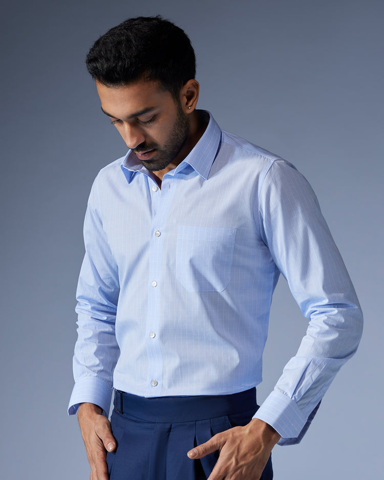 Dobby Checked Shirt - Light Blue